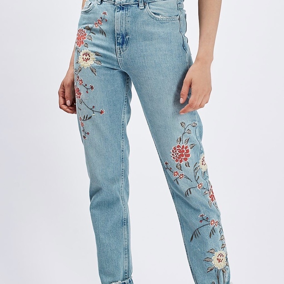 Topshop Denim - Topshop Embroidered Mom Jeans